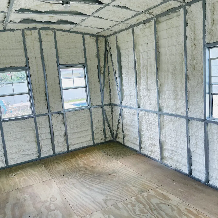 Closed-cell spray foam insulation applied to wall cavities in a residential project in Bloomfield